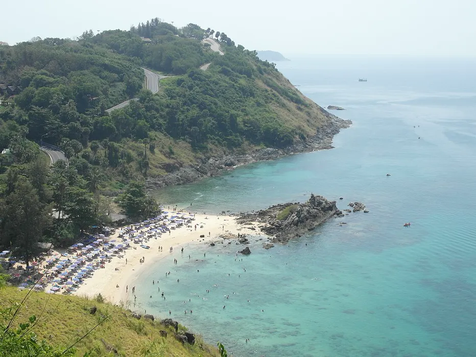 Aerial view of Nai Harn Beach bay